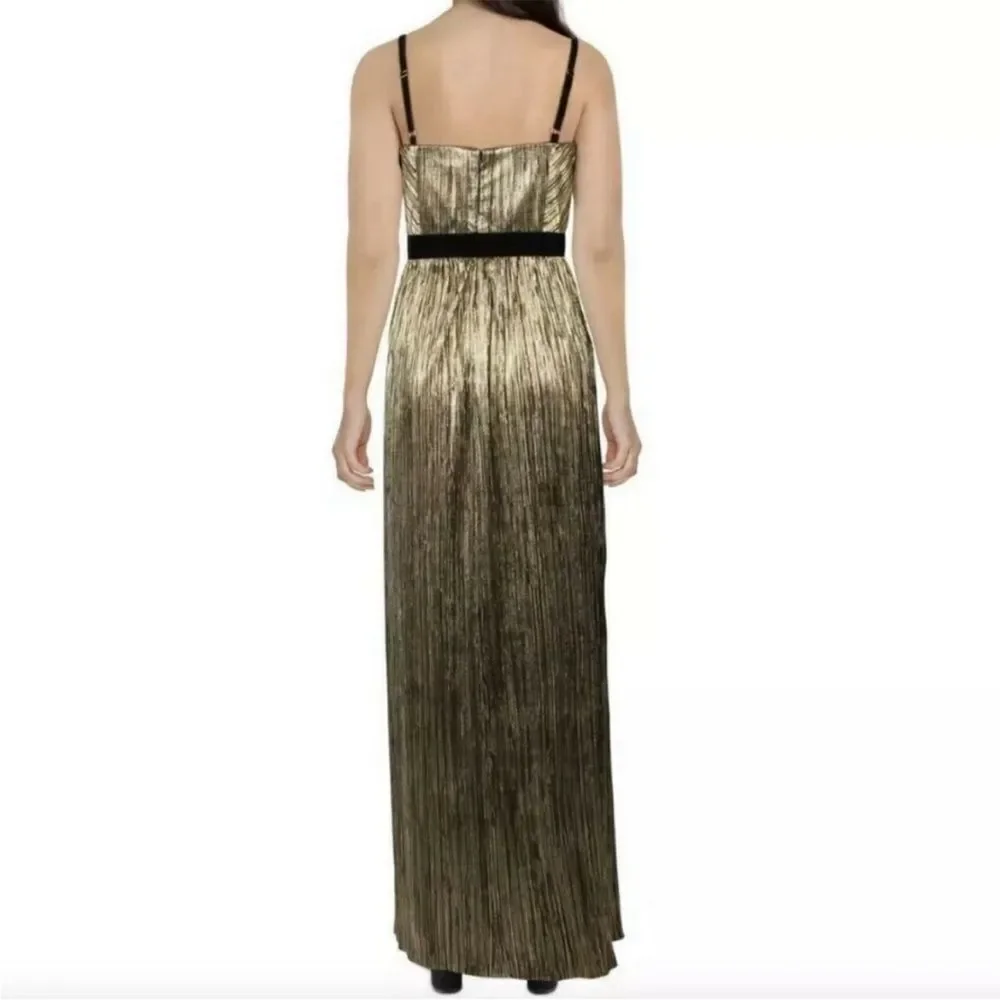 Gianni Bini Metallic Pleated Maxi Dress - Size 0